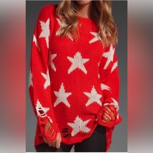 Wildfox White Label Seeing Stars Oversized Sweater Destructed in Red Size XS